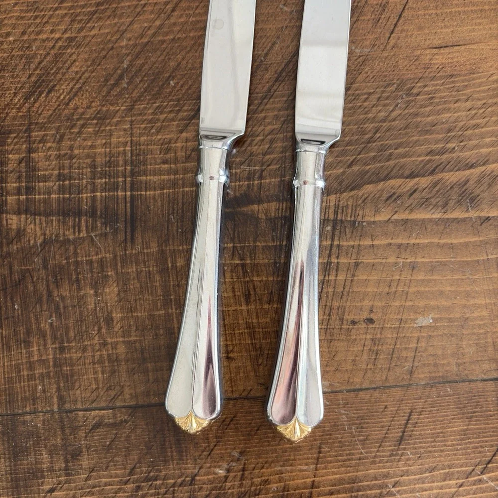 Oneida GOLDEN JUILLIARD (2) Dinner Knives Cube Stainless‎ Flatware Set Glossy